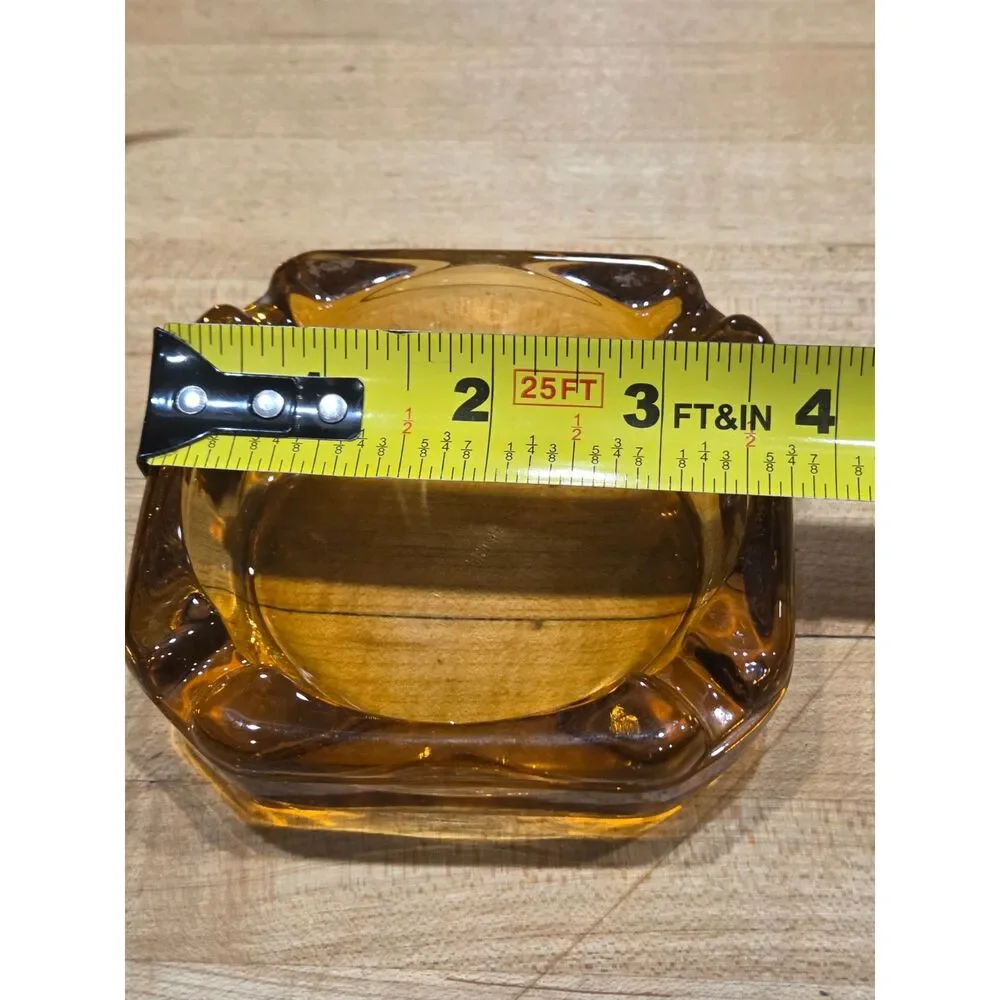 Vintage MCM Amber & Smoked Brown Glass Square Ashtray Set of 2